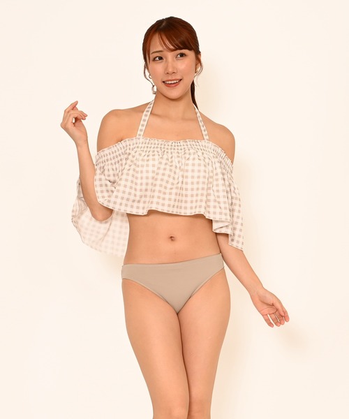 LEAD（リード） 水着 3点セットギンガムチェックシャーリングフレア