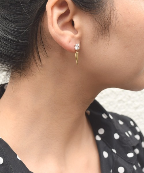 e.m.スタッズ×ジルコニアピアス片耳 SILVER925ジルコニア×スタッズピアス M/メンズ/レディース
