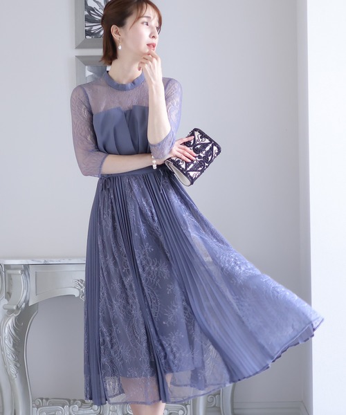 美品 PourVous パーティドレス オケージョンドレス プリーツ レース М PourVous（プールヴー） パーティードレス ドレス : ZOZOTOWN Yahoo!店