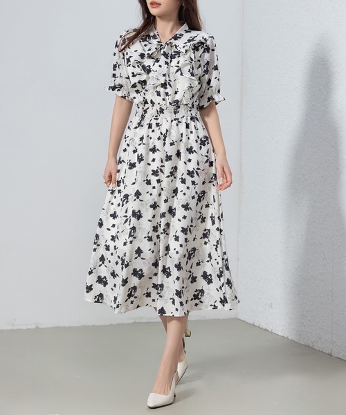 DAY CLOSET ワンピース レディース 小花柄ボウタイシフォンA