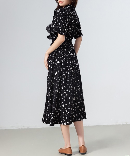 DAY CLOSET ワンピース レディース 小花柄ボウタイシフォンA