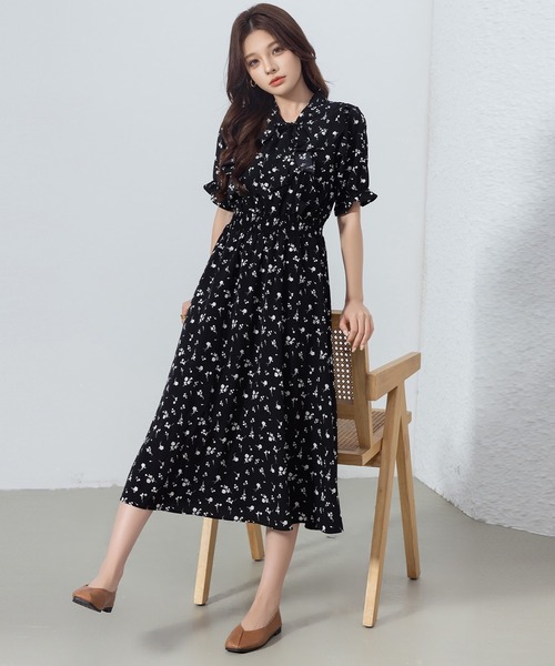 ♥️アナイ❤️8月11日限定お値下げ♥️新品同様♥️リボン柄のワンピース♥️サイズ38♥️ DAY CLOSET ワンピース レディース 小花柄ボウタイシフォンA