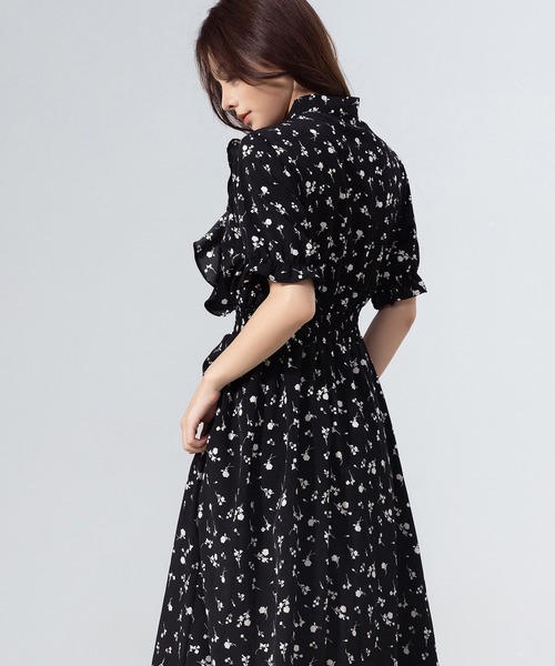今ならほぼ即納！ DAY CLOSET 小花柄ボウタイシフォンA レディース ワンピース ワンピース