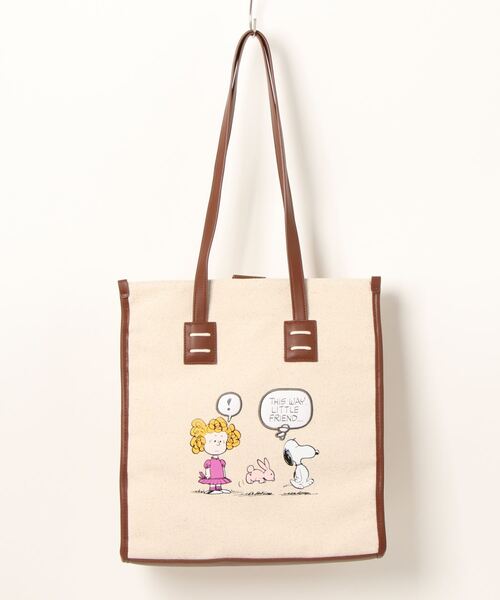 キャンバスパイピングトートバッグ　キャメル PEANUTS トートバッグ PEANUTS キャンバスパイピングトート