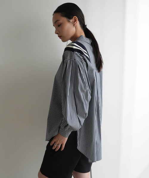 ブラウス シャツ リブライン切り替えシャツ レディース LADYMADE ブラウス シャツ リブライン切り替えシャツ レディース