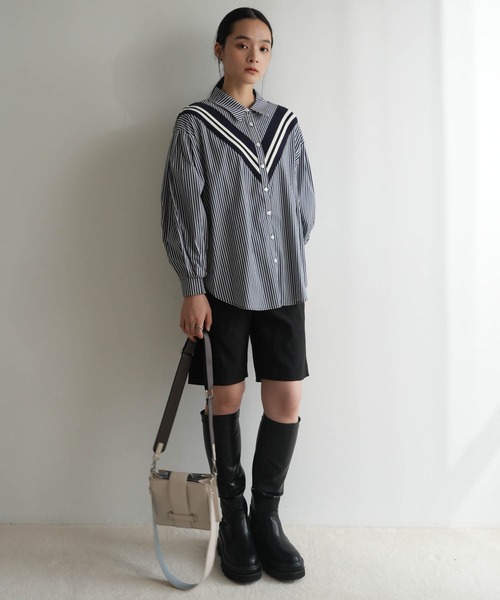 ブラウス シャツ リブライン切り替えシャツ レディース LADYMADE ブラウス シャツ リブライン切り替えシャツ レディース