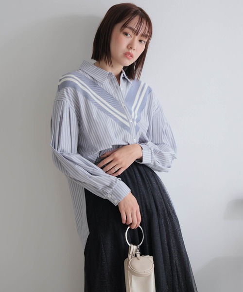 LADYMADE ブラウス シャツ リブライン切り替えシャツ レディース