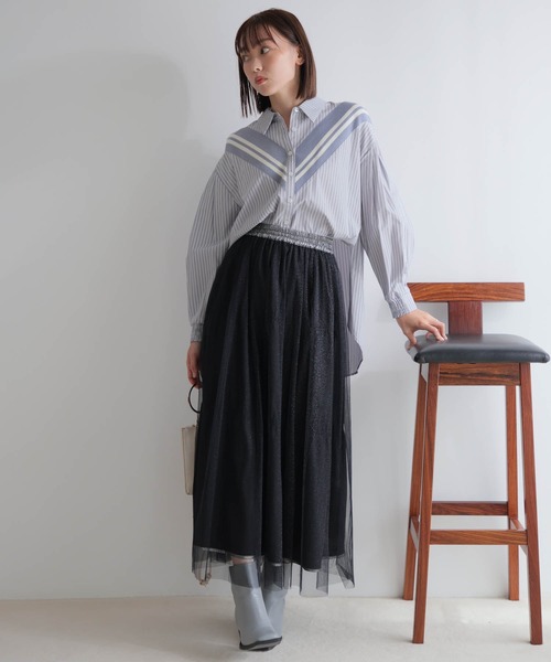 ブラウス シャツ リブライン切り替えシャツ レディース LADYMADE ブラウス シャツ リブライン切り替えシャツ レディース