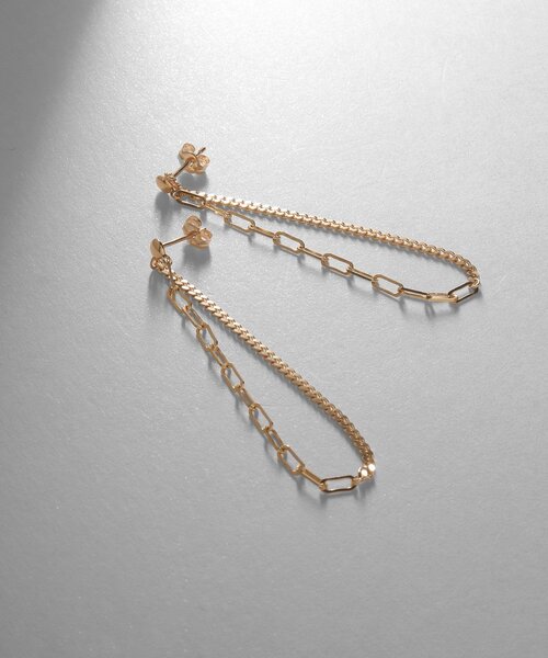 ピアス K10キヘイ×ケーブルチェーンセパレート スタッドピアス レディース