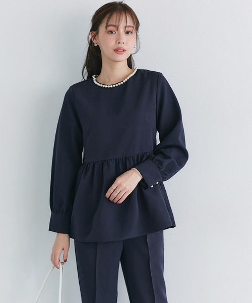 Pierrot（ピエロ） セットアップ パールペプラムブラウスセットアップ