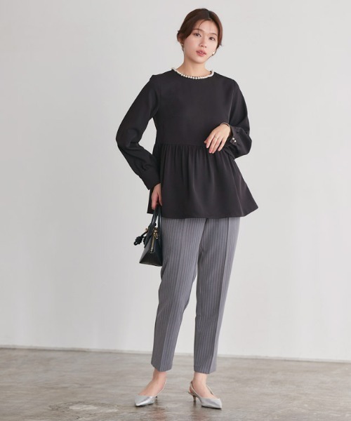 ❁ZU_NA210❁ 新品 ペプラムブラウスセットアップ M ライトグレー