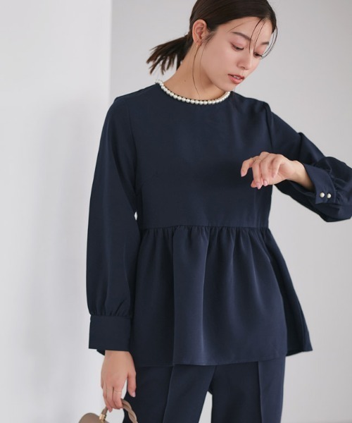 Pierrot（ピエロ） セットアップ パールペプラムブラウスセットアップ