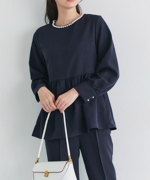 Pierrot（ピエロ） セットアップ パールペプラムブラウスセットアップ