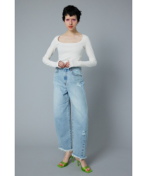 レディース パンツ デニム ジーンズ Cocoon crash hem denim pants　コクーンクラッシュヘムデニムパンツ