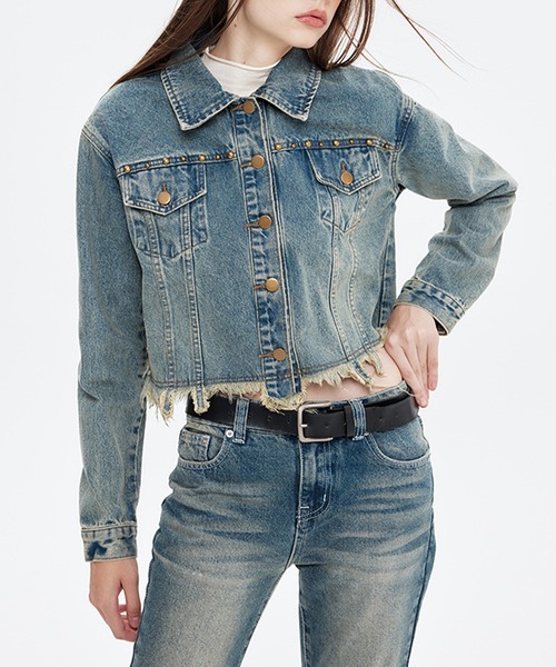 デニムジャケット gジャン 「HOOK」for girls 裾カットオフショット丈