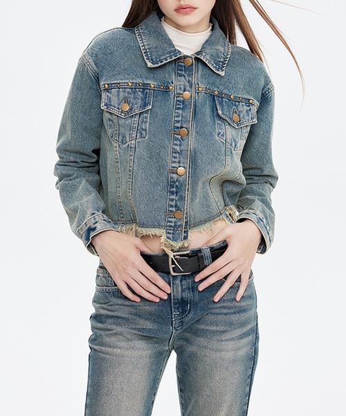 デニムジャケット gジャン 「HOOK」for girls 裾カットオフショット丈