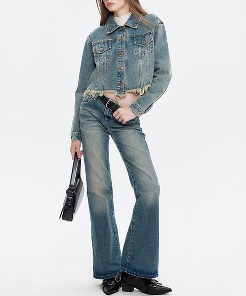 デニムジャケット gジャン 「HOOK」for girls 裾カットオフショット丈