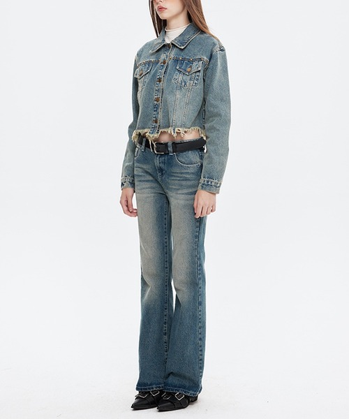 デニムジャケット gジャン 「HOOK」for girls 裾カットオフショット丈