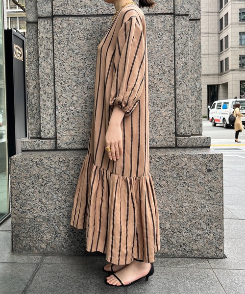 d-due リネンワンピース　size 38 slattgir ワンピース 高身長 リネンタッチウエストギャザー