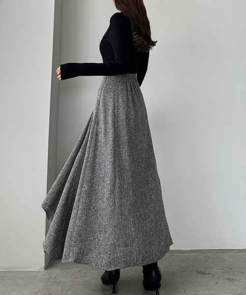 Louere（ルエレ） スカート ツイードハイウエストラッフルフレア