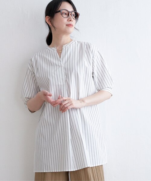 ikka（イッカ） ブラウス シャツ バンドカラースキッパーチュニック