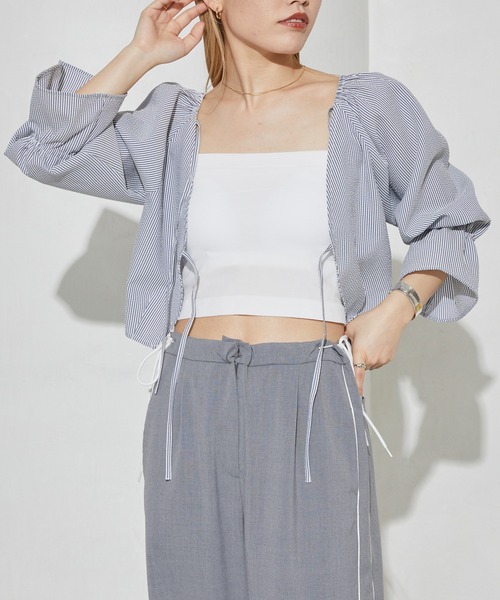 ブラウス シャツ 「ZOZOTOWN限定」2WAYレースアップシャツ / クロップ丈 ポコポコ ブラウス レディース ZOZOTOWN限定】2WAYレースアップシャツ / クロップ丈 ポコポコ