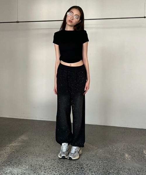 B hoods ラインストーンスウェットパンツ ラインストーン付ストレートスエットパンツ[品番：TAXW0009793