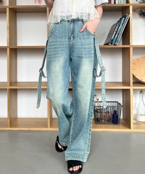 ジーンズ デニム デニムパンツ サイドベルト付きヴィンテージ