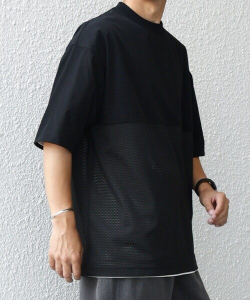 90s 無地 ブラック フットボール tシャツ メッシュ BLK ブランク 黒 SHIPS any tシャツ any: 「洗濯機可能」ナイロン / メッシュ コンビ