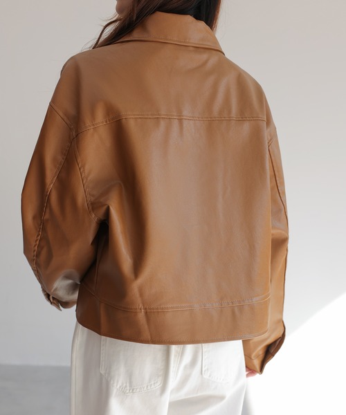 ジャケット テーラードジャケット 襟付きショートレザージャケット