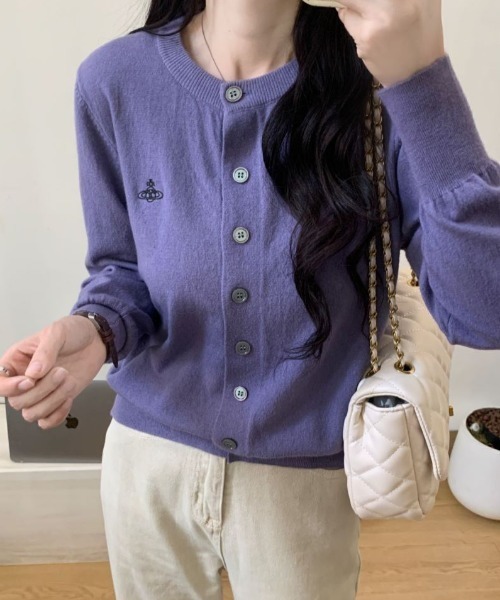 Diosfront カーディガン ワンポイント刺繍クルーネックニット