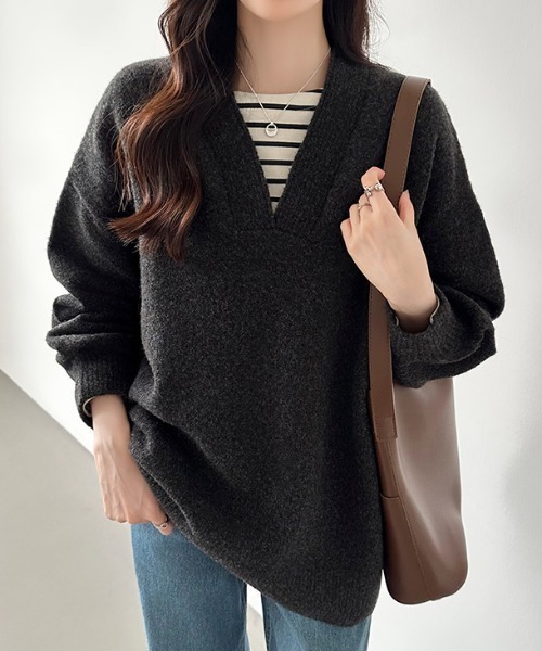 完売 美品 レリアン プラスハウス 2023年 ドロップショルダーVネックニット lzat2388_01a.jpg