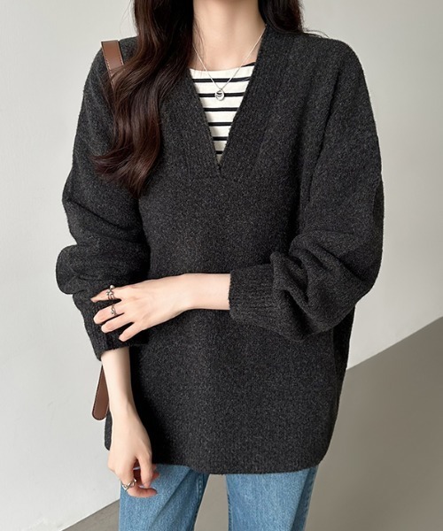 トップス momo COCOMOMO ニット セーター Vネックニット ドロップショルダー