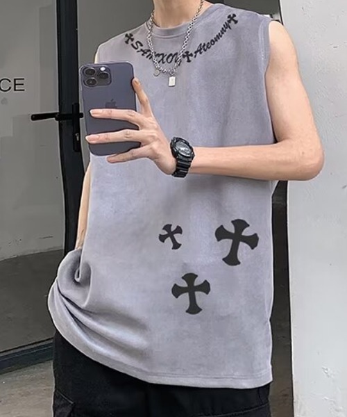 tシャツ 「NOWLE」フェイクスエード ノースリーブ Tシャツ メンズ レディース | NOWLE | 06