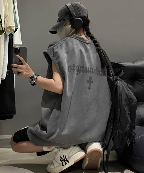 tシャツ 「NOWLE」フェイクスエード ノースリーブ Tシャツ メンズ レディース | NOWLE