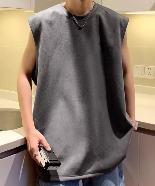 フェイクスエード タンクトップ 3色 袖なし Tシャツ 韓国 nr8963 NOWLE tシャツ 「NOWLE」フェイクスエード ノースリーブ Tシャツ