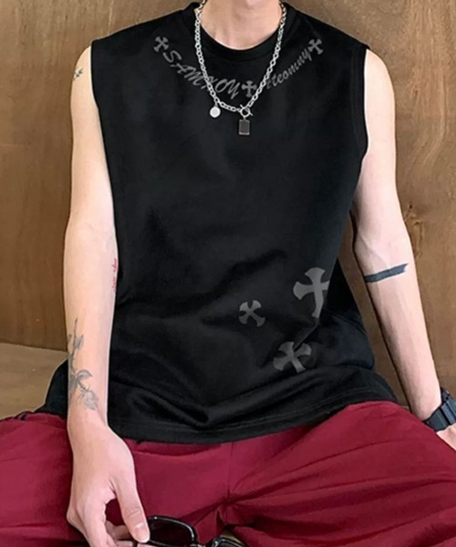 tシャツ 「NOWLE」フェイクスエード ノースリーブ Tシャツ メンズ レディース | NOWLE | 34