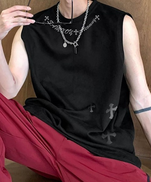 tシャツ 「NOWLE」フェイクスエード ノースリーブ Tシャツ メンズ レディース | NOWLE | 35