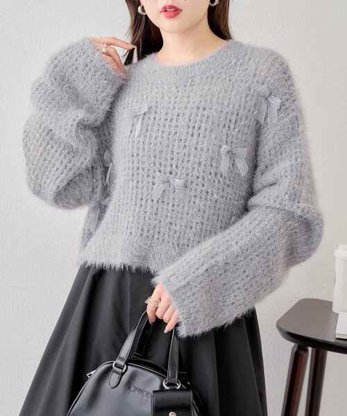 ニット 「新色追加！」シャギーシアーリボンニット レディース