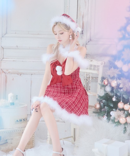 sugar nine コスプレ リボンキャミソールフレアツイードサンタコスプレ