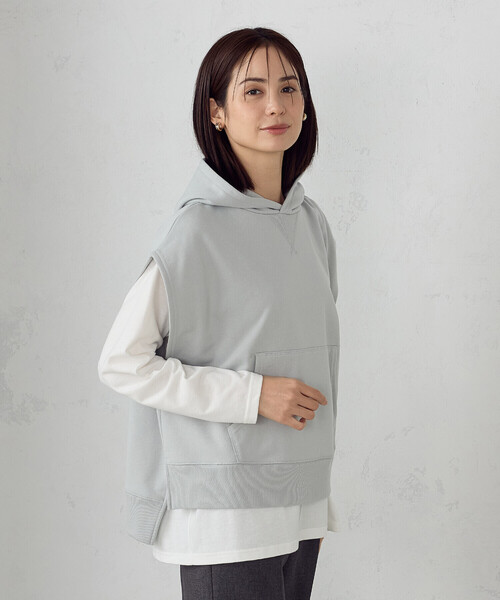 ベスト ジレ 「セットアイテム」裏毛フーディベスト＋ロングTシャツ / セットアップ対応 レディース