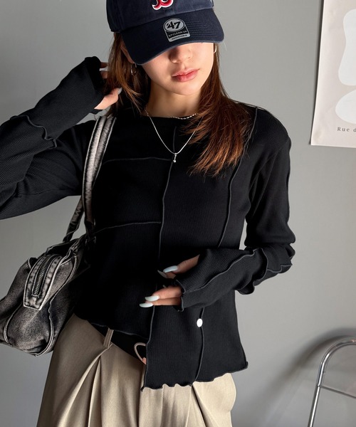 tシャツ 「mily bilet」さりげない華やかさを演出。アシメ切り替えクロップドテレコロンT（長袖） レディース | mily bilet | 02