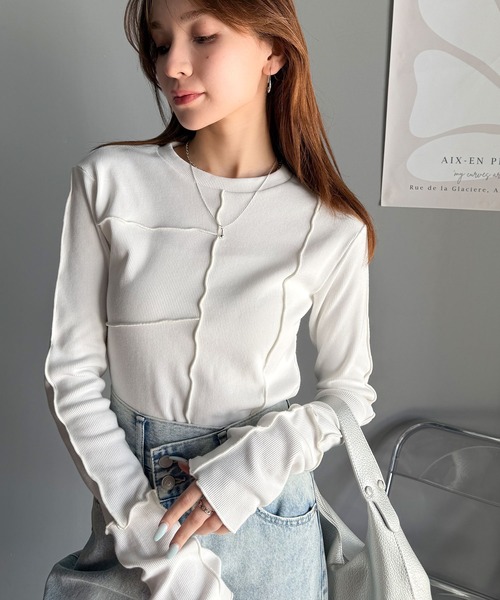 tシャツ 「mily bilet」さりげない華やかさを演出。アシメ切り替えクロップドテレコロンT（長袖） レディース | mily bilet | 11