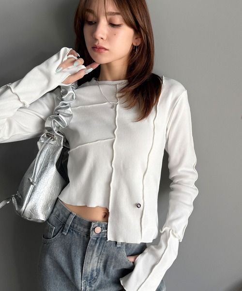 tシャツ 「mily bilet」さりげない華やかさを演出。アシメ切り替えクロップドテレコロンT（長袖） レディース | mily bilet | 12