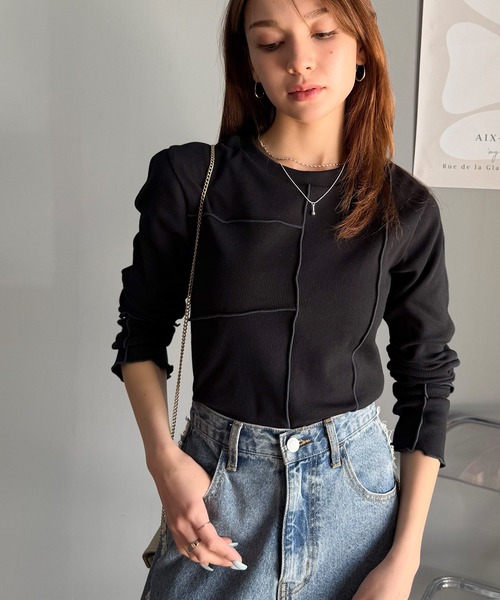 tシャツ 「mily bilet」さりげない華やかさを演出。アシメ切り替えクロップドテレコロンT（長袖） レディース | mily bilet | 18