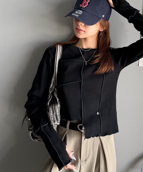 tシャツ 「mily bilet」さりげない華やかさを演出。アシメ切り替えクロップドテレコロンT（長袖） レディース | mily bilet | 21
