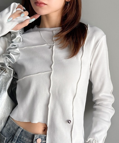 tシャツ 「mily bilet」さりげない華やかさを演出。アシメ切り替えクロップドテレコロンT（長袖） レディース | mily bilet | 04