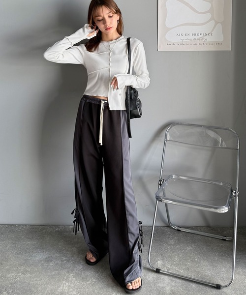 tシャツ 「mily bilet」さりげない華やかさを演出。アシメ切り替えクロップドテレコロンT（長袖） レディース | mily bilet | 07