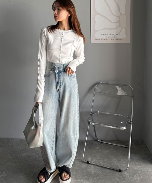 tシャツ 「mily bilet」さりげない華やかさを演出。アシメ切り替えクロップドテレコロンT（長袖） レディース | mily bilet | 10