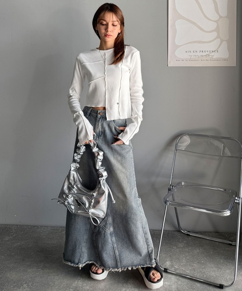 tシャツ 「mily bilet」さりげない華やかさを演出。アシメ切り替えクロップドテレコロンT（長袖） レディース | mily bilet | 14